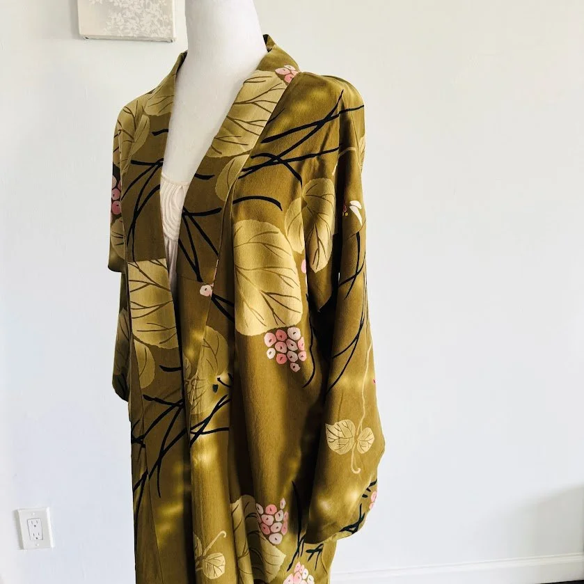 Golden Olive Dragonfly LONG Summer Robe
