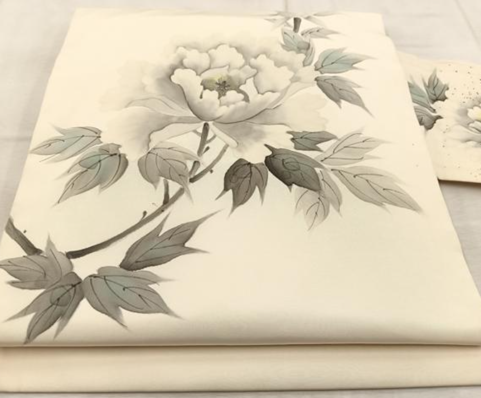 Sumi-E Peony Hand Painted Obi Belt NP