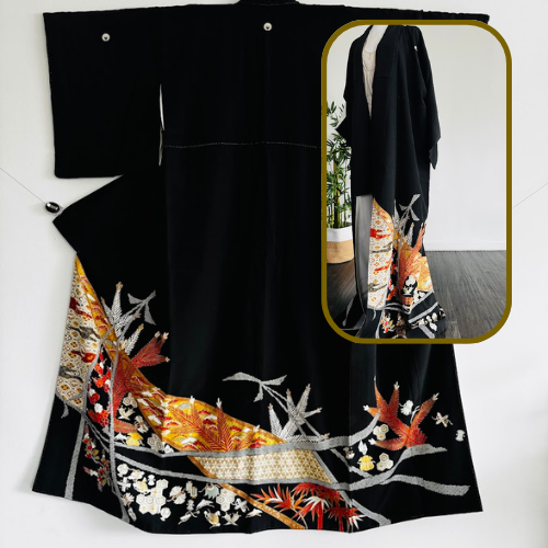 Legacy WIDE LONG Black Tomesode Silk Kimono Robe
