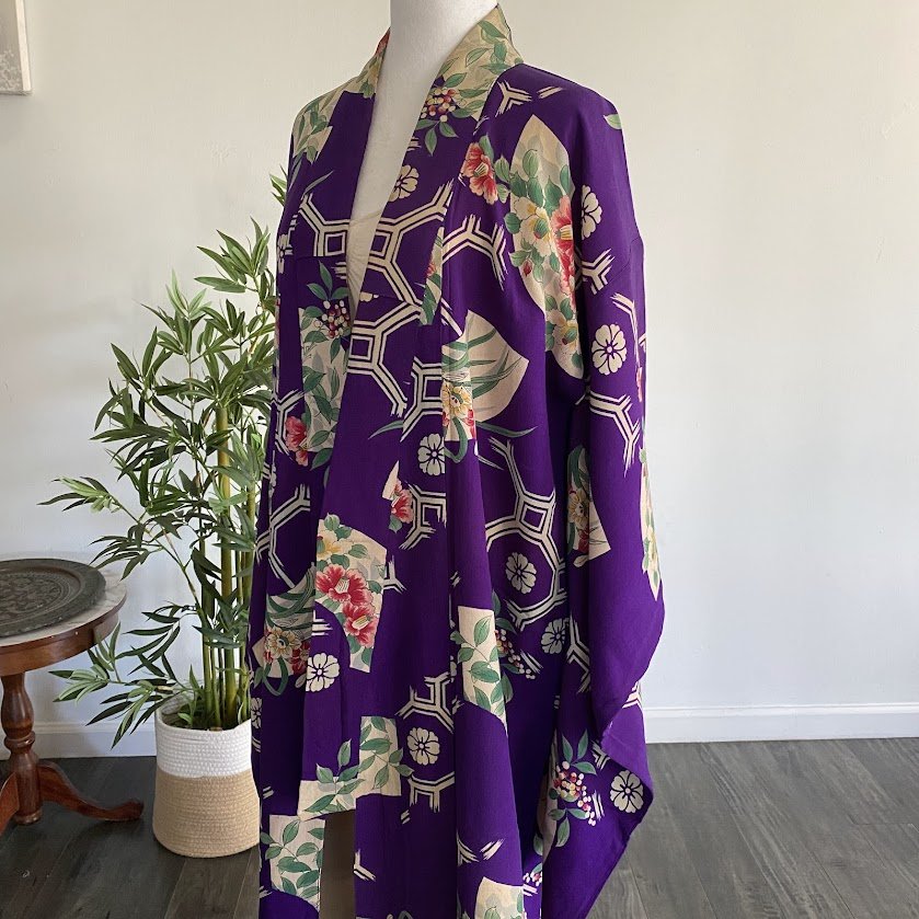 RARE! Royal Purple Taisho Modern 1920s Silk Kimono Robe