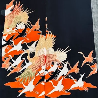Crane #C#D Tomesode Black Silk ToG19