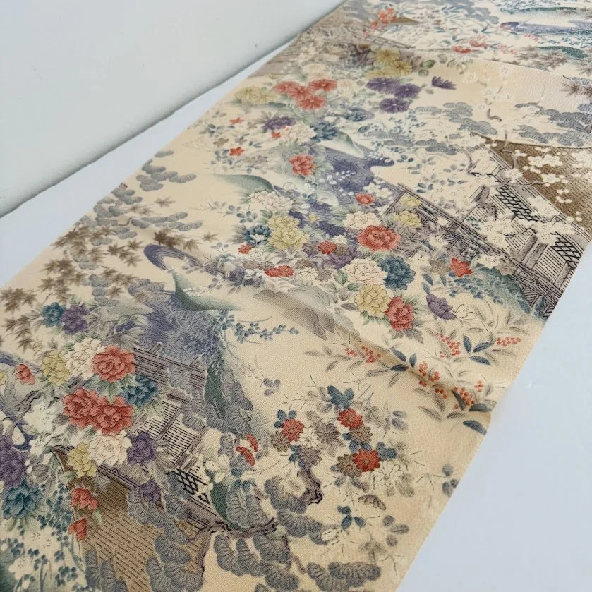 Tranquil Engawa Hand Painted Chirimen Kimono Silk CK86