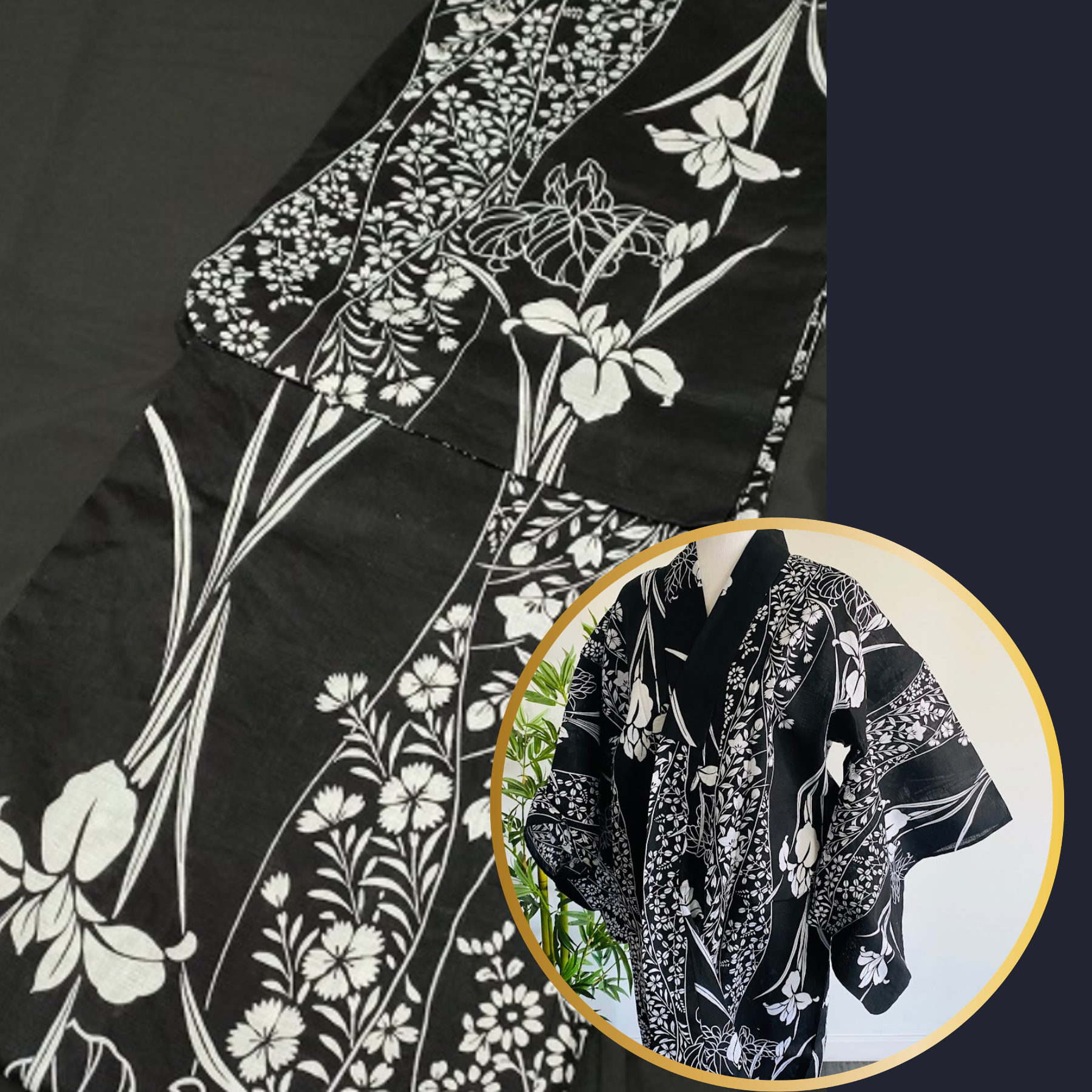 Black Iris LONG Cotton Yukata Robe BI