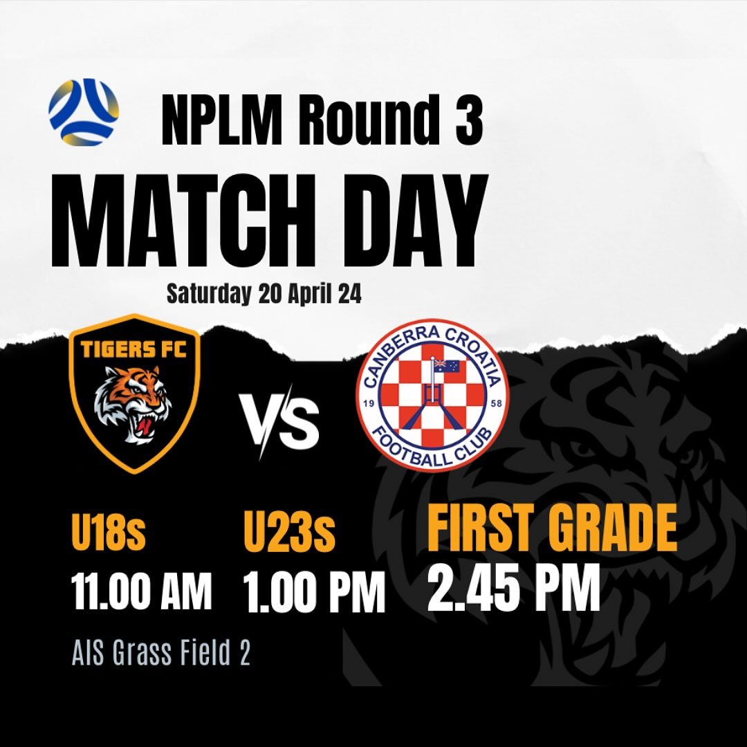 𝗡𝗣𝗟𝗠 &amp; 𝗡𝗣𝗟𝗕 | 𝗥𝗼𝘂𝗻𝗱 𝟯
Get ready for an exciting weekend of football! Our first home games of the season see our lads take on @canberracroatiafc .
&nbsp;
⚫️ 𝗦𝗮𝘁𝘂𝗿𝗱𝗮𝘆 𝟮𝟬 𝗔𝗽𝗿𝗶𝗹 First Grade, Reserves and our U18s are in a