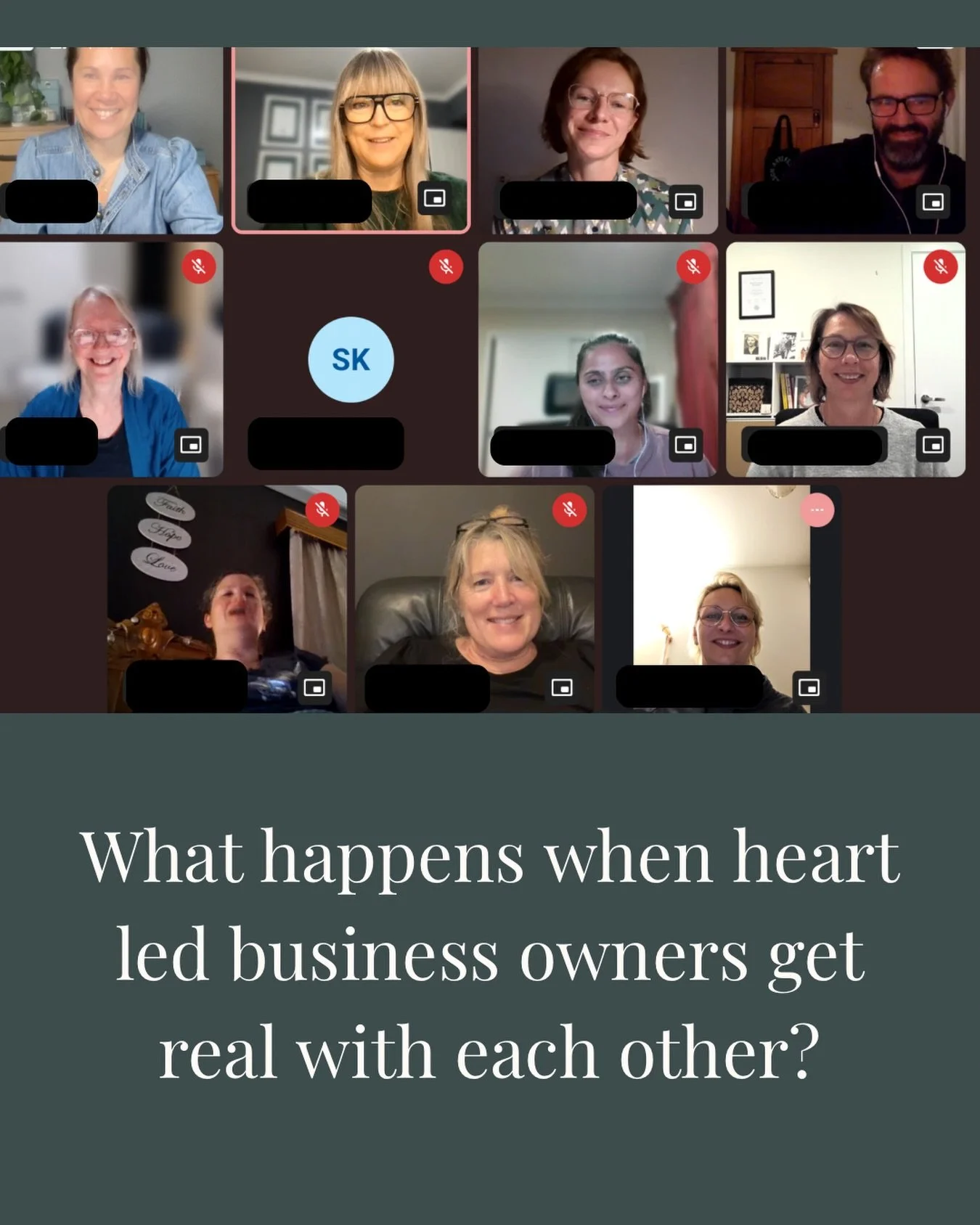 What happens when heart-led business owners get real with each other?

This.

Last night our MOMENTUM group gathered for our 6 week check in; and the breakthroughs, the honesty, the vulnerability in that room was something else.

The theme that kept 