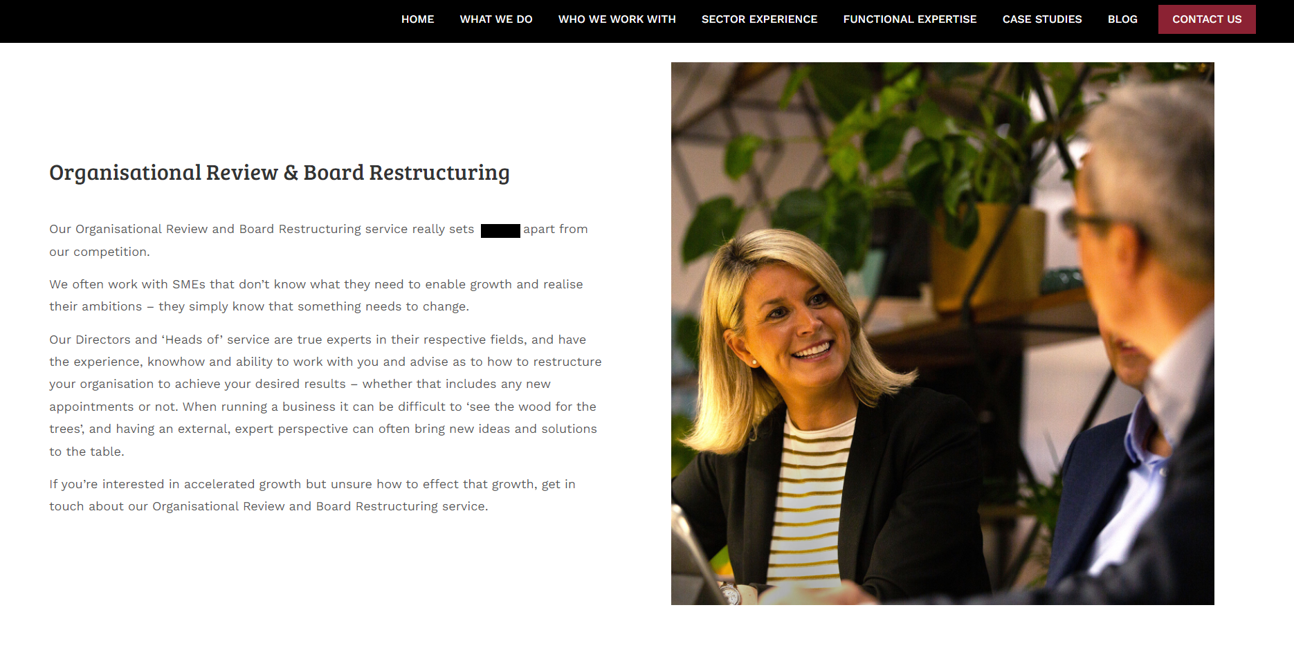 Tech/prof services, B2B - Full website and pitch re-write for tech-enabled Business growth consultancy. Result = increased website enquiries and pitch success increased from 50 to 65%