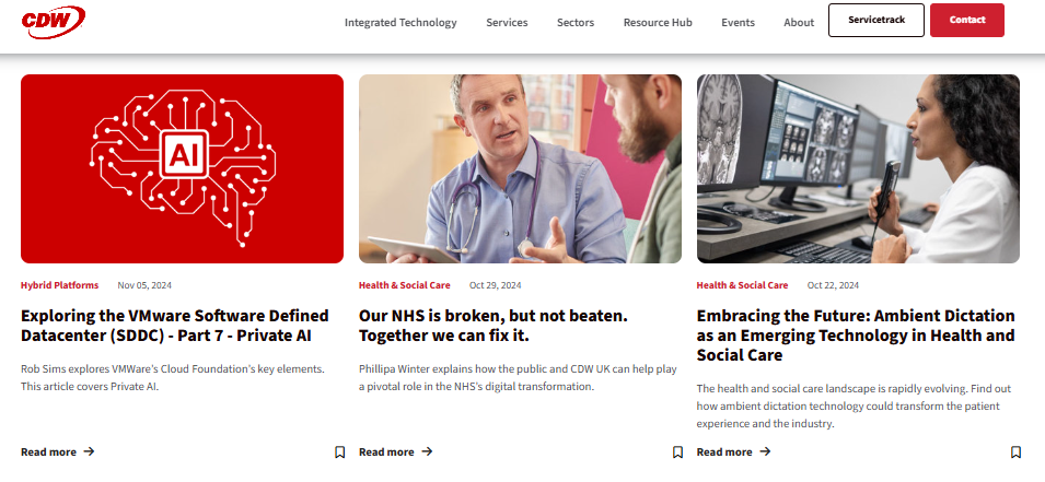 Tech, B2B - Ongoing editing and curation of thought leadership blog for tech services firm CDW. Result = increased readership and enquiries