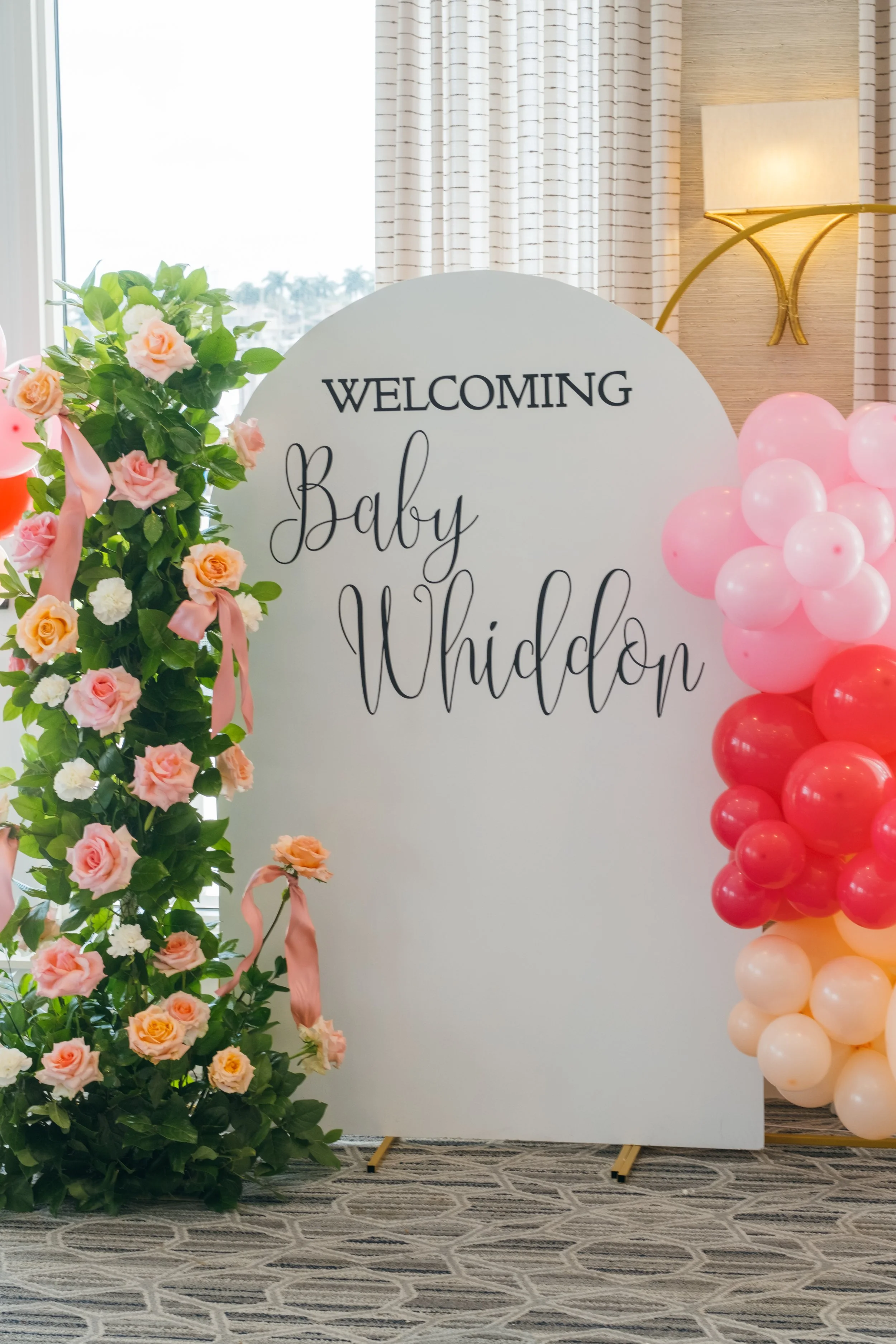 pink ribbon themed, loveshackfancy themed, birthday party, bridal shower, pink party, ribbon flower arch