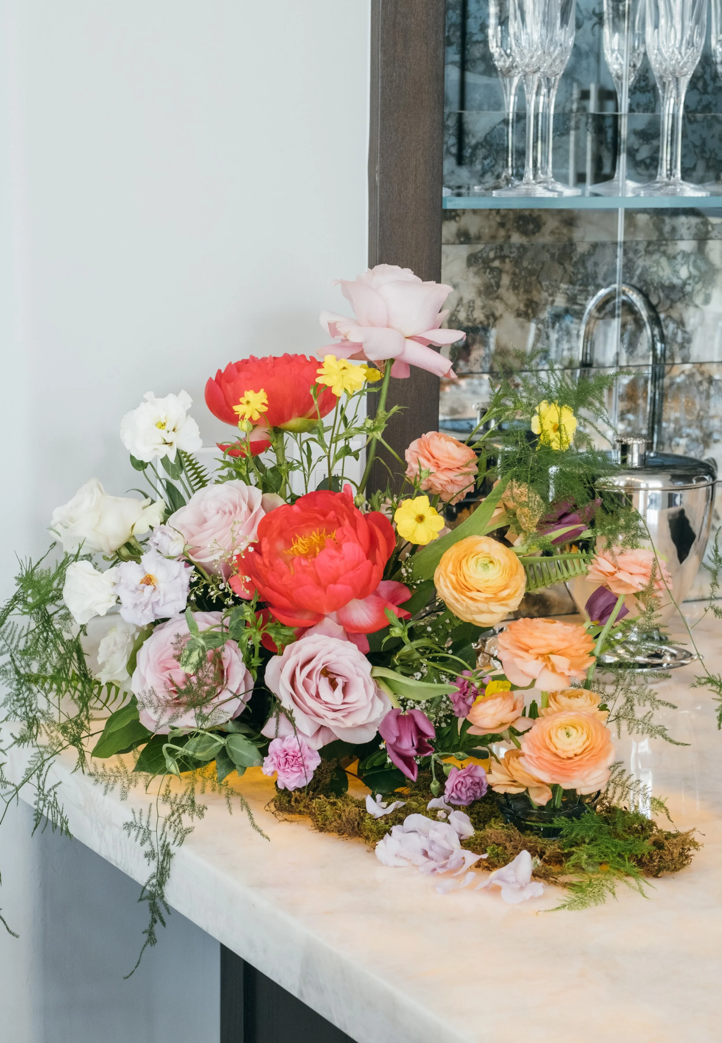 boca raton event, birthday flowers, zimmerman dress, floral runner, airy flowers, luxury flowers, coral charm peonies