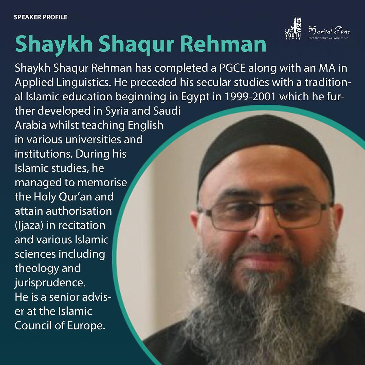 Don&rsquo;t miss our one-day event in collaboration with @yaseenyouthtours where we will be joined by one of our many speakers Shaykh Shaqur Rahman. 

Have a read above for more info about Shaykh Shaqur, who many of you will recall has delivered amaz