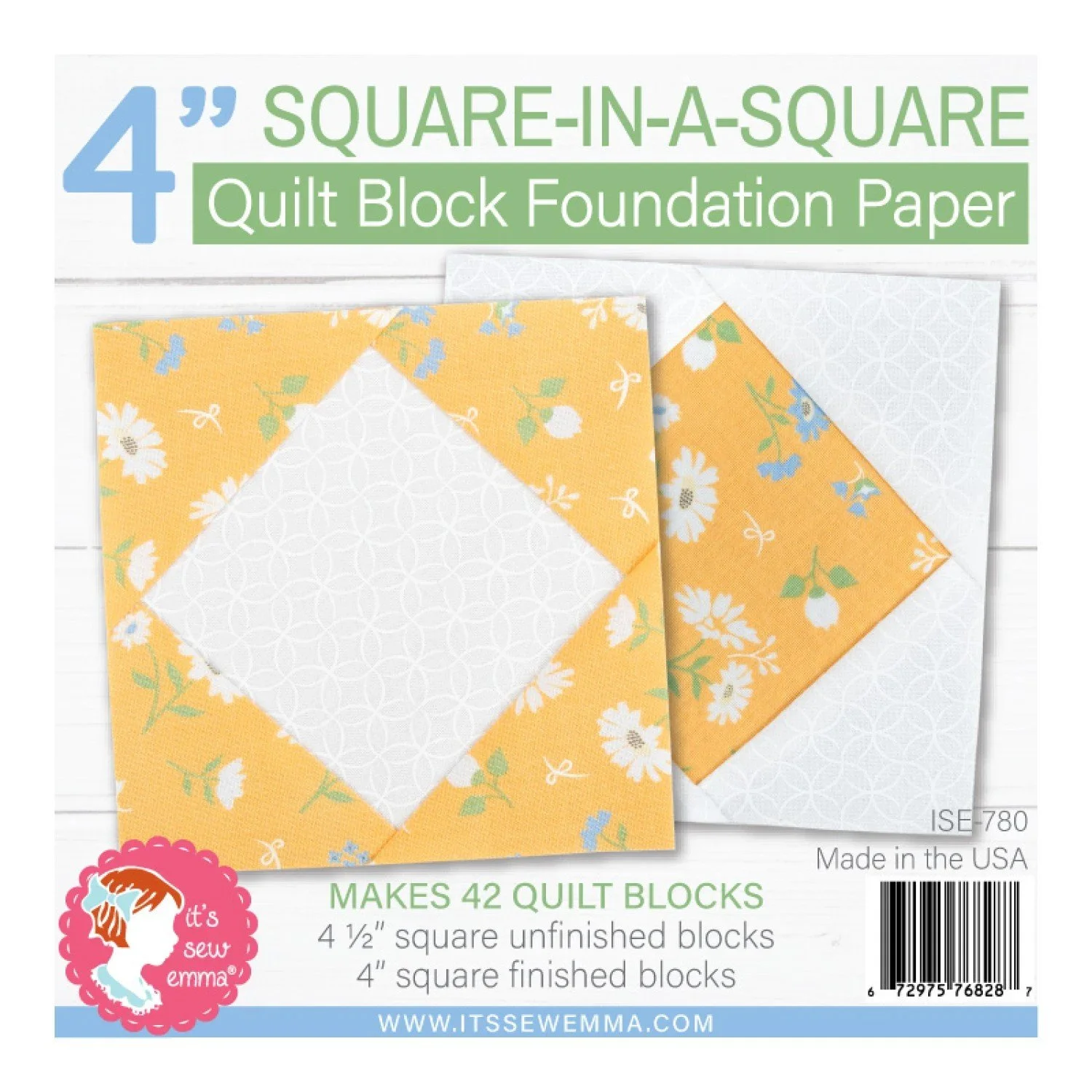 4" Square in a Square Quilt Block Foundation Paper