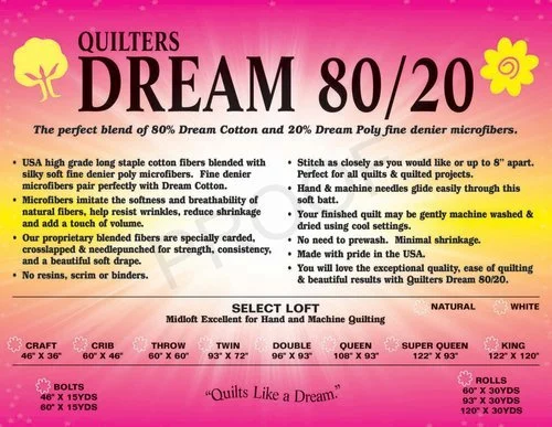 Natural Dream Select 80/20 Mid Loft Queen Roll Quilt Batting