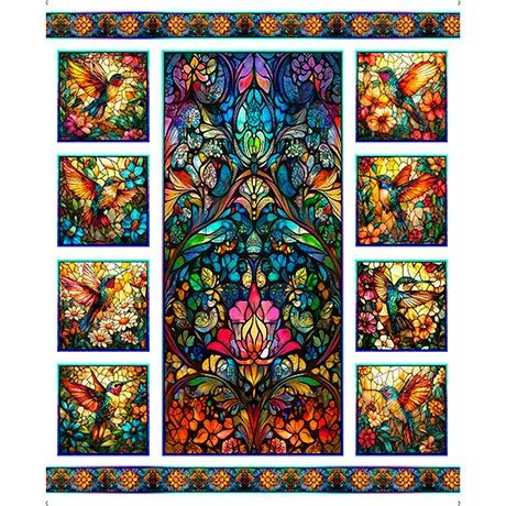 Stained Glass Hummingbird Panel
