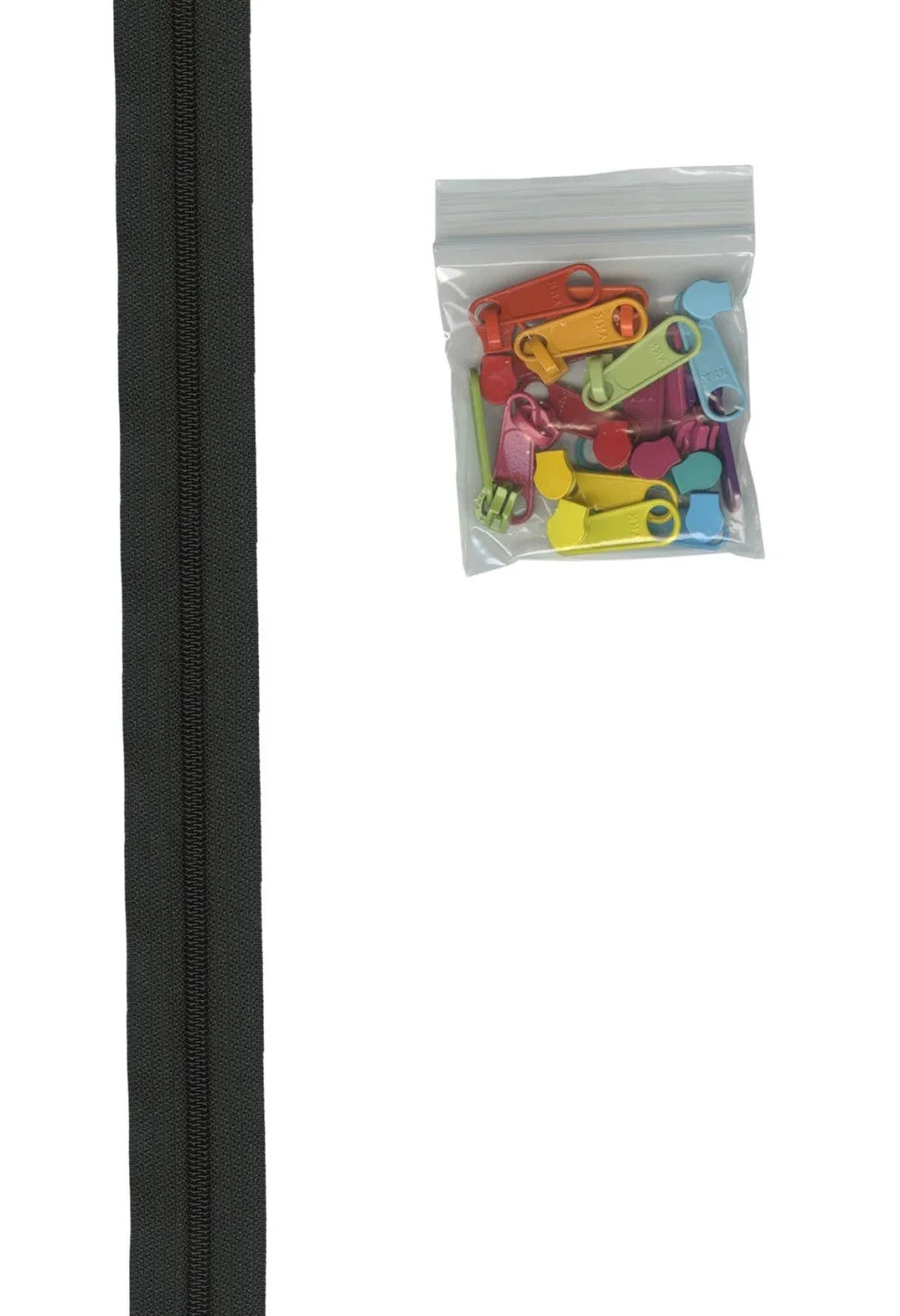 Zipper By The Yard in Black- 4 Yard with Multi-Colored Pulls