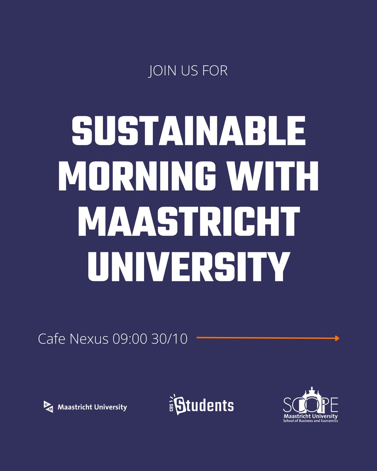 Join us this Wednesday, 30th of October, at 8.30 to learn more about some of the newest sustainability initiatives, some networking with fellow CBS and @maastrichtuniversity students, and enjoy some breakfast!