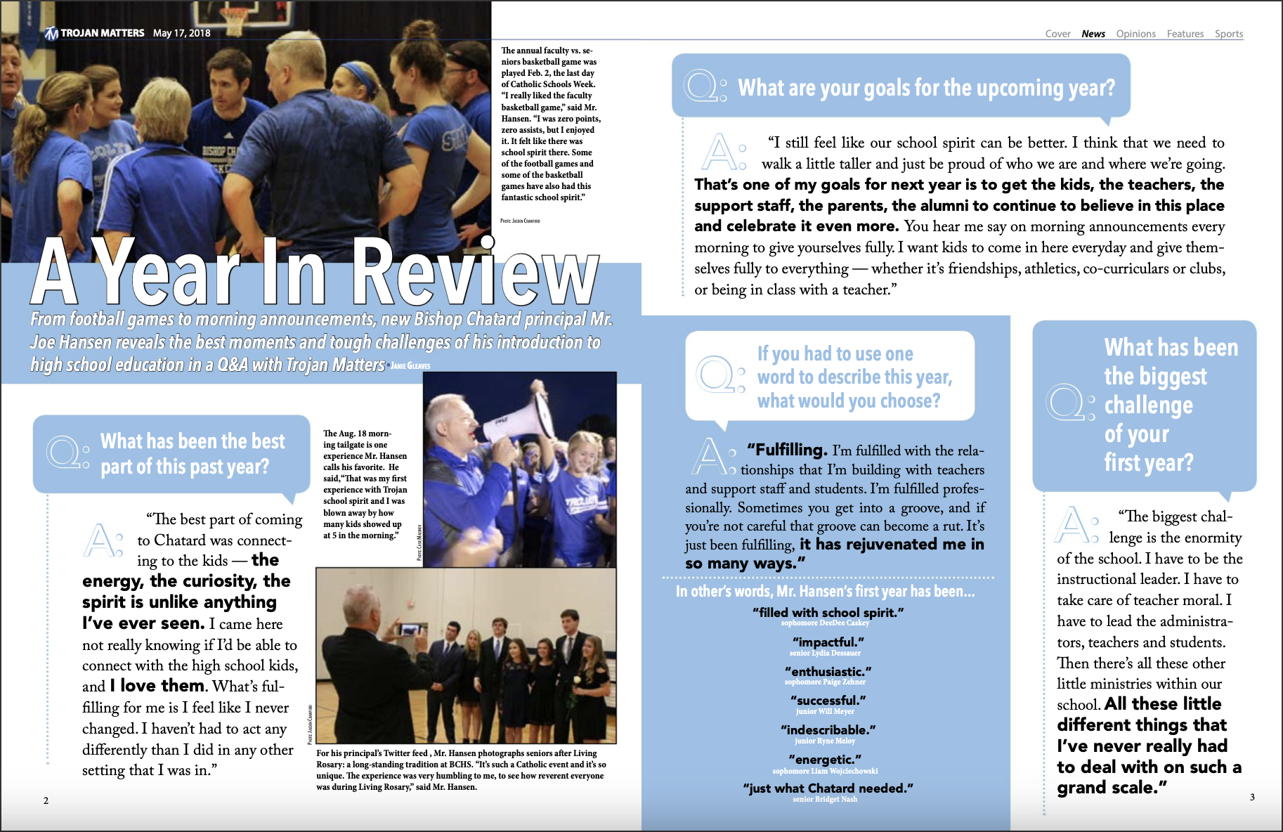 May 2018 | copy: "Meeting the Class of 2022" "Trojans Ask" (pIC-1) | design: p2-3