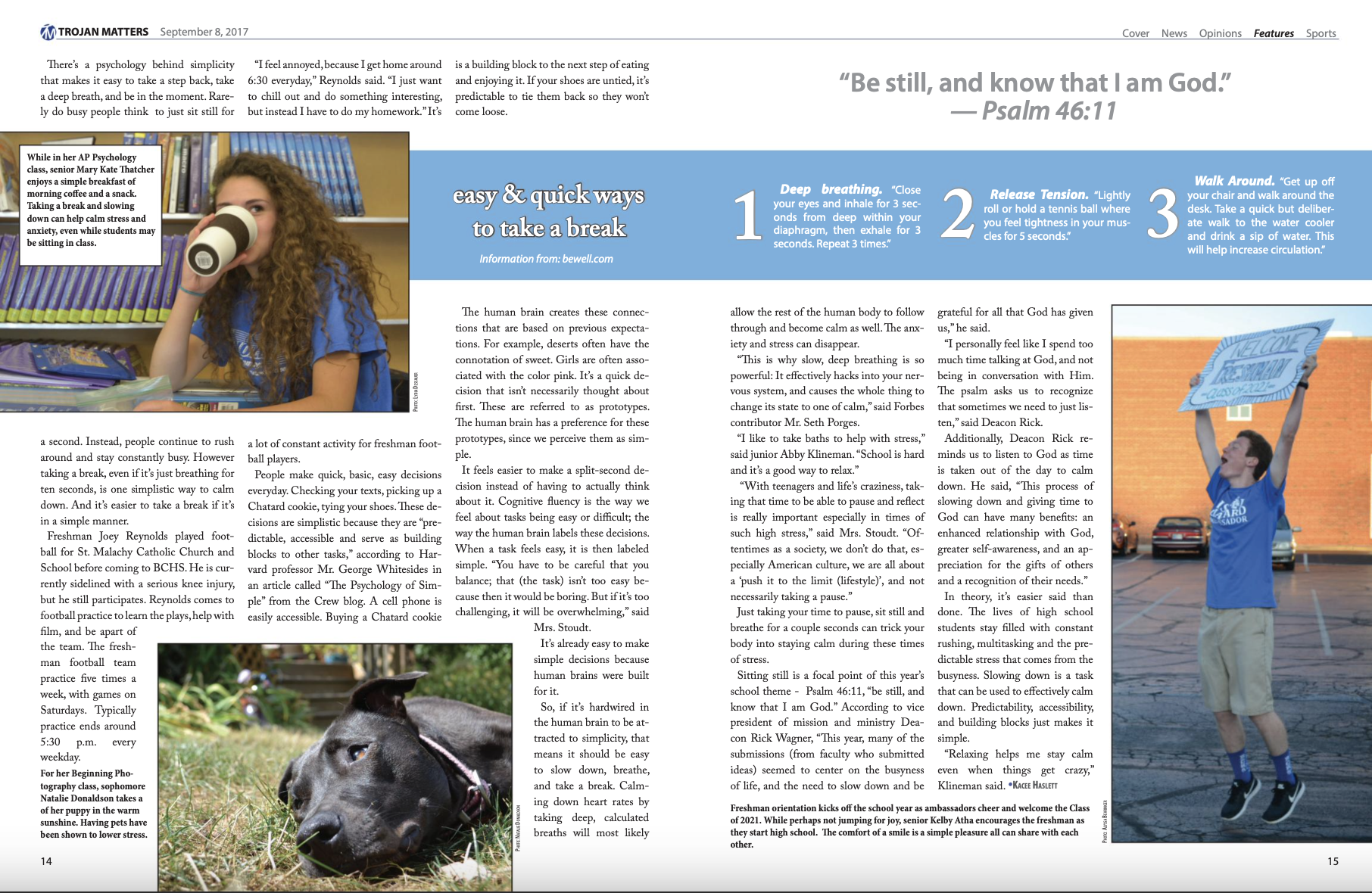 September 2017 | copy: "What makes a good teacher?" (p8), "The joy of simple" (p13-15). | 
design: p13-15. 