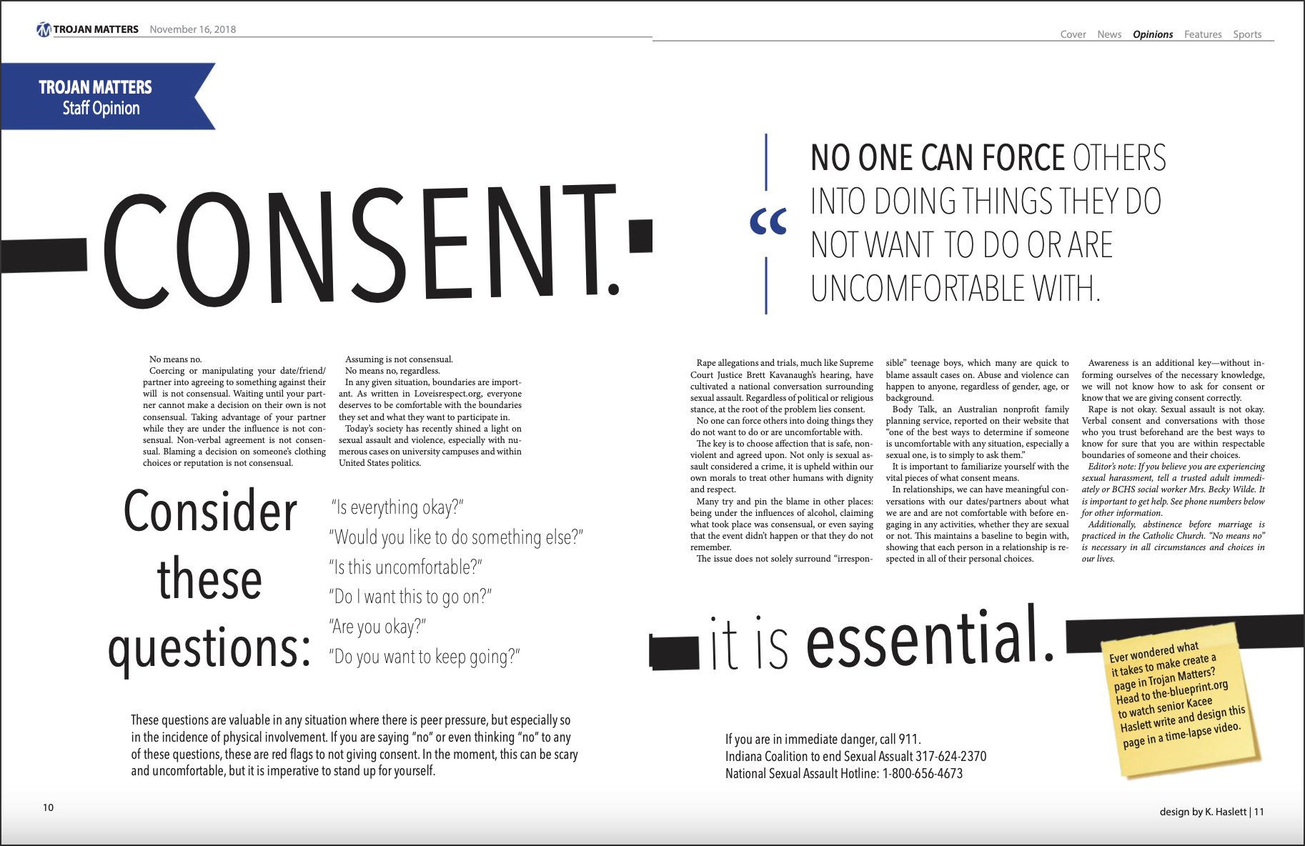 November 2018 | copy: "Consent. It is essential." (p10-11) | design: p10-11