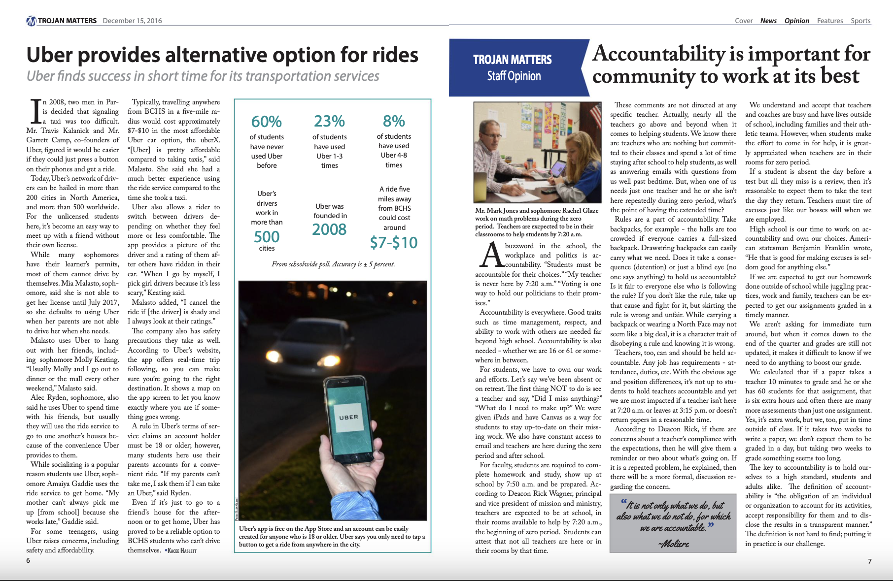 December 2016 | copy: "Uber provides alternative options for rides" (p6) | 
design: p6, p14-15 