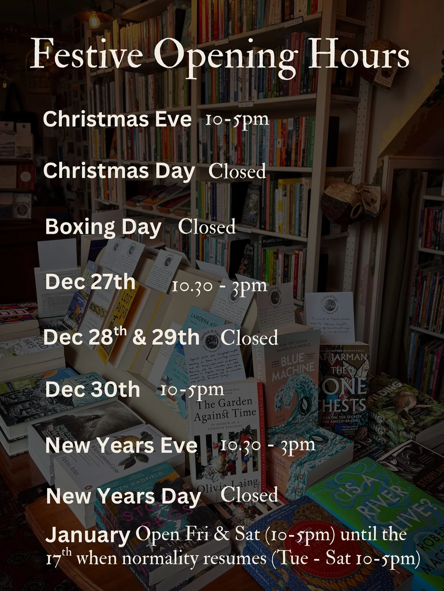* CORRECTION *

My apologies we made a mistake earlier. When I say we&hellip;I mean&hellip;me (Luke). We are CLOSED New Years Day but we are open 10.30-3 on New Years Eve. I&rsquo;ll pin this for reference. All the best, Luke