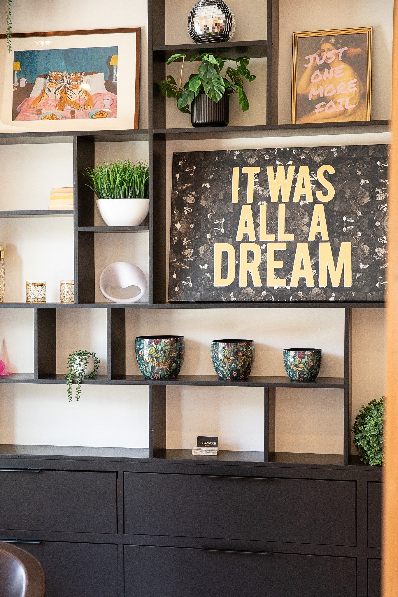 close up of art on feature wall