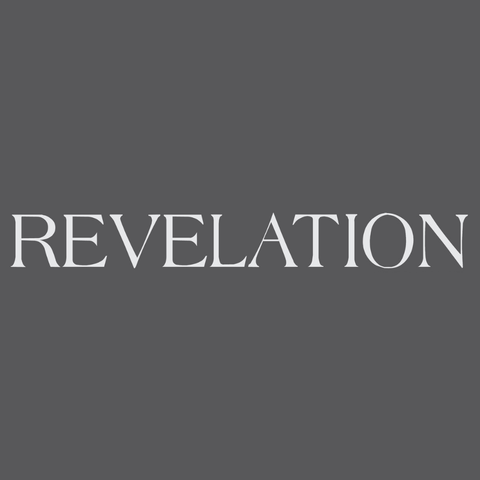Grey background with the word 'Revelation' in white uppercase letters.