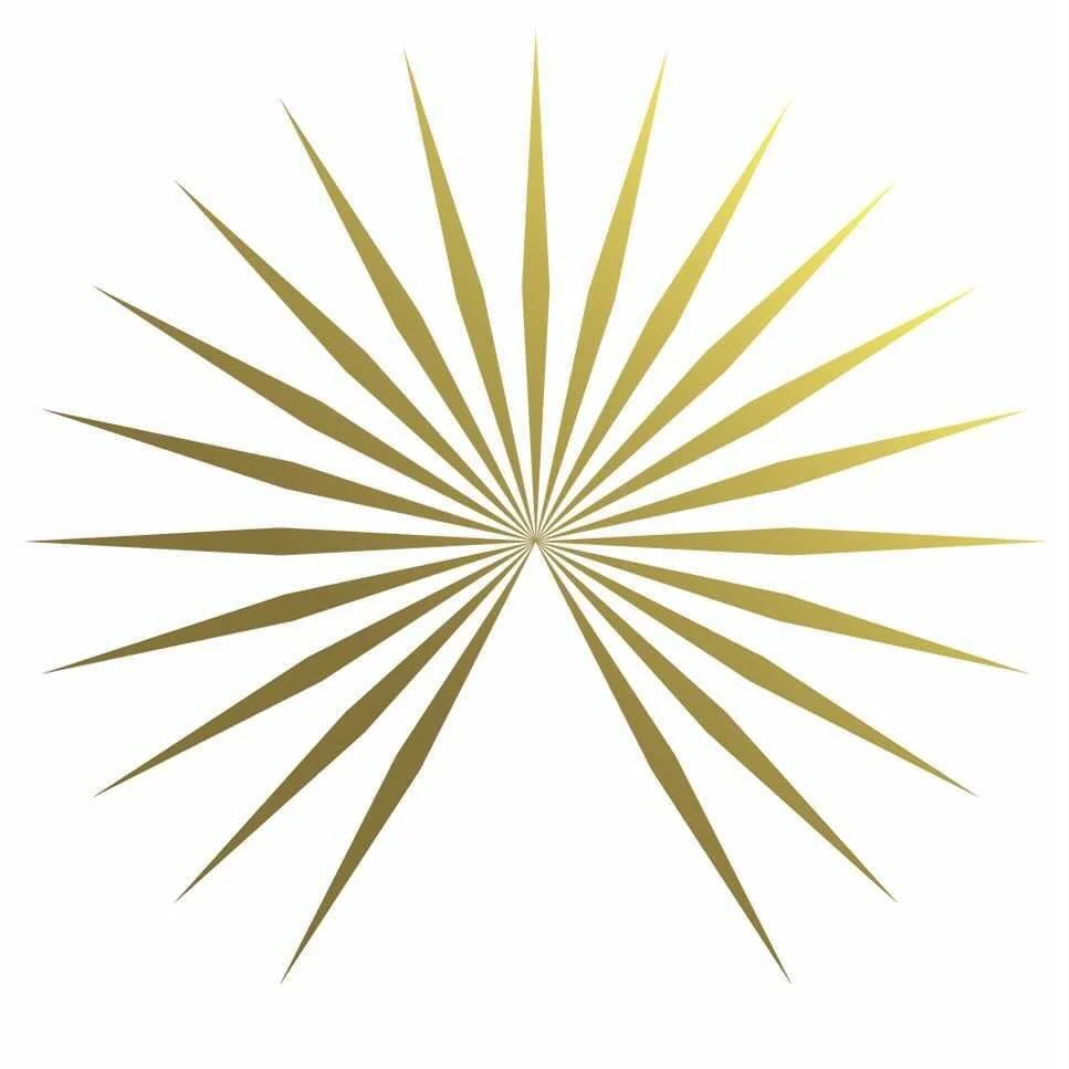 A radial pattern of gold lines emanating from the center against a white background.