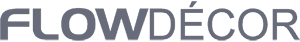 Close-up of the FLOWDECOR logo with blue and black text on a white background.