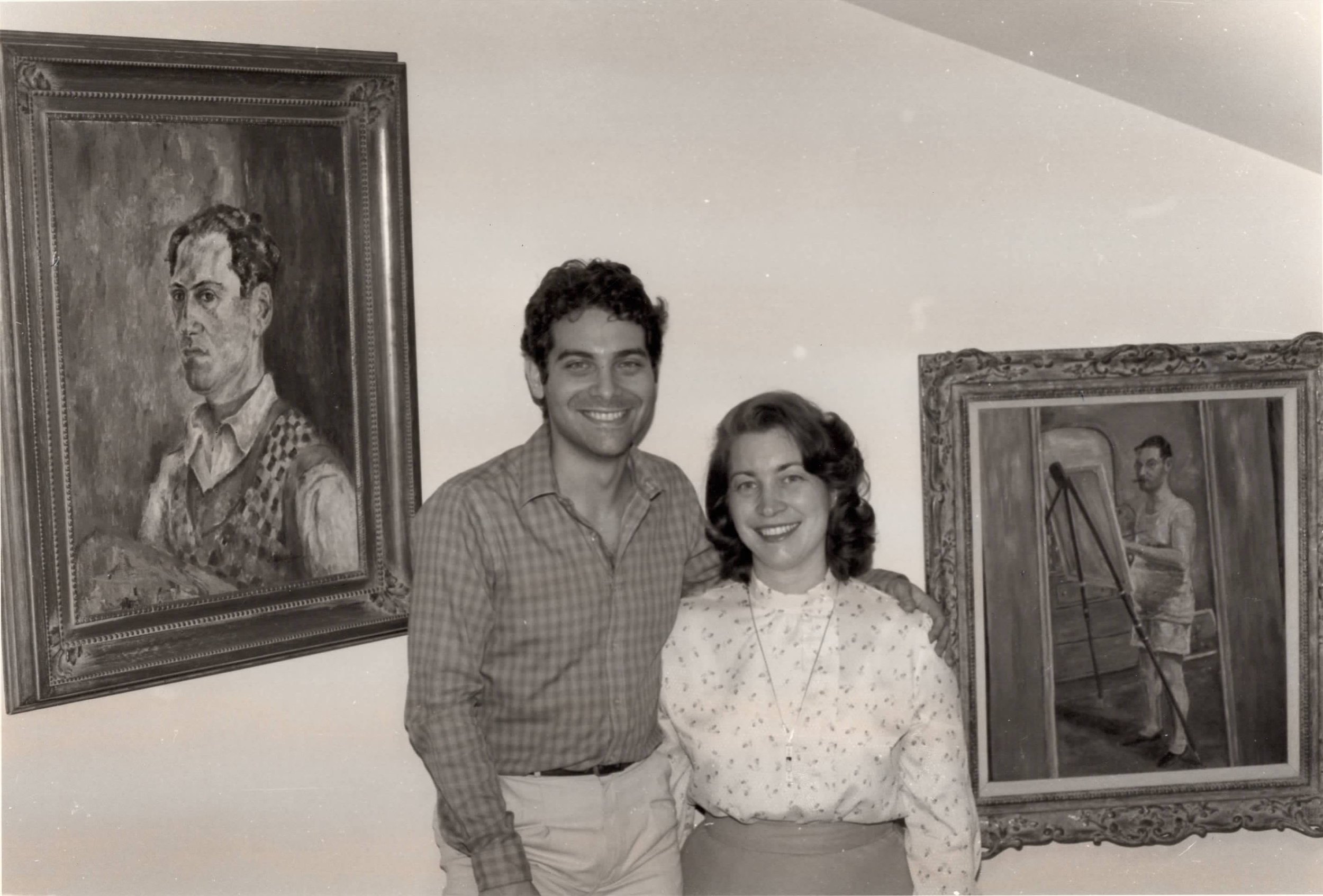 With Michael Feinstein at Ira Gershwin's home in front of George Gershwin's self-portrait
