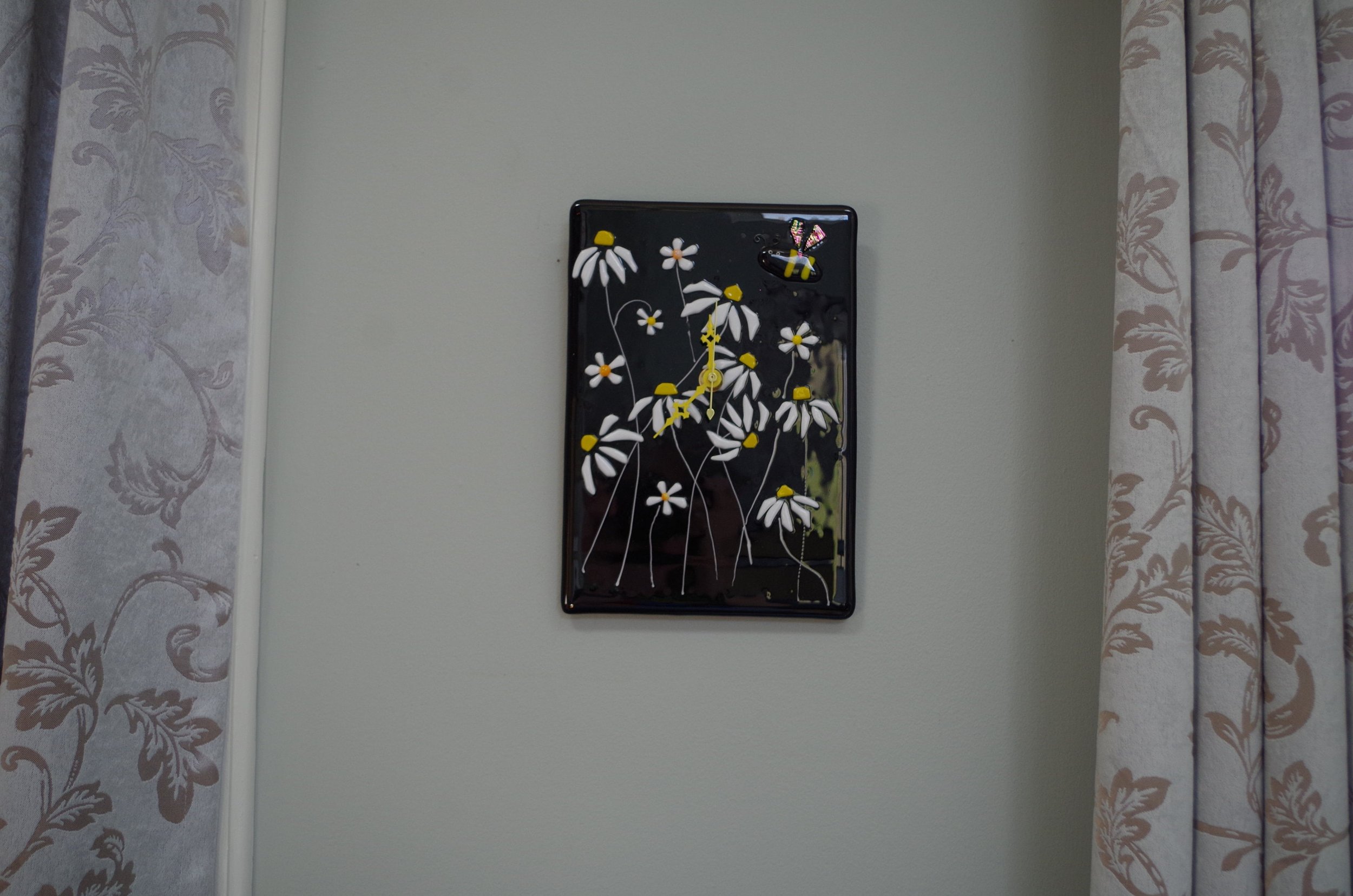 Fused summer flower wall clock. Cottage. Cozy home. House warming. Wedding gift. Birthday gift. Fathers Day. Home office. Living room