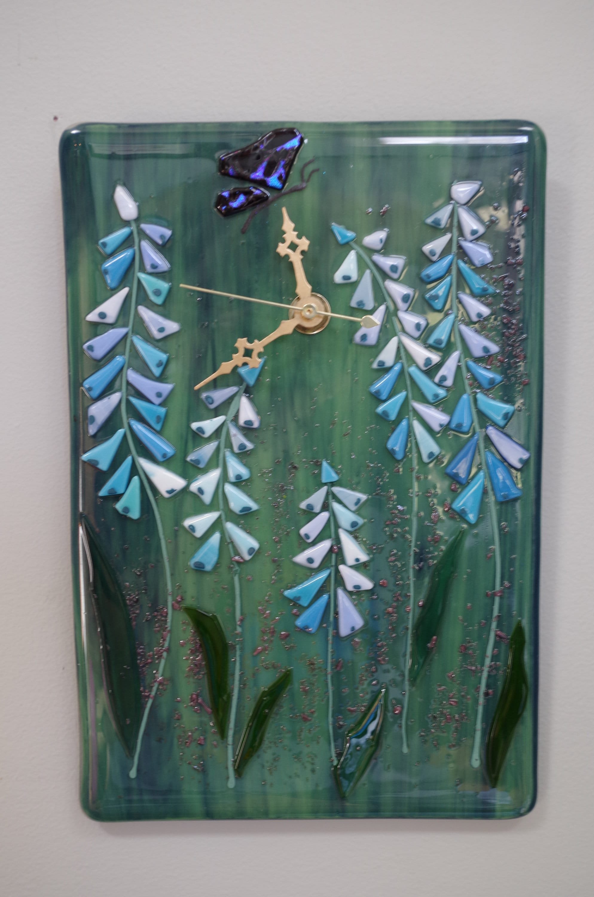 Fused summer flower wall clock. Cottage. Cozy home. House warming. Wedding gift. Birthday gift. Fathers Day. Home office. Living room