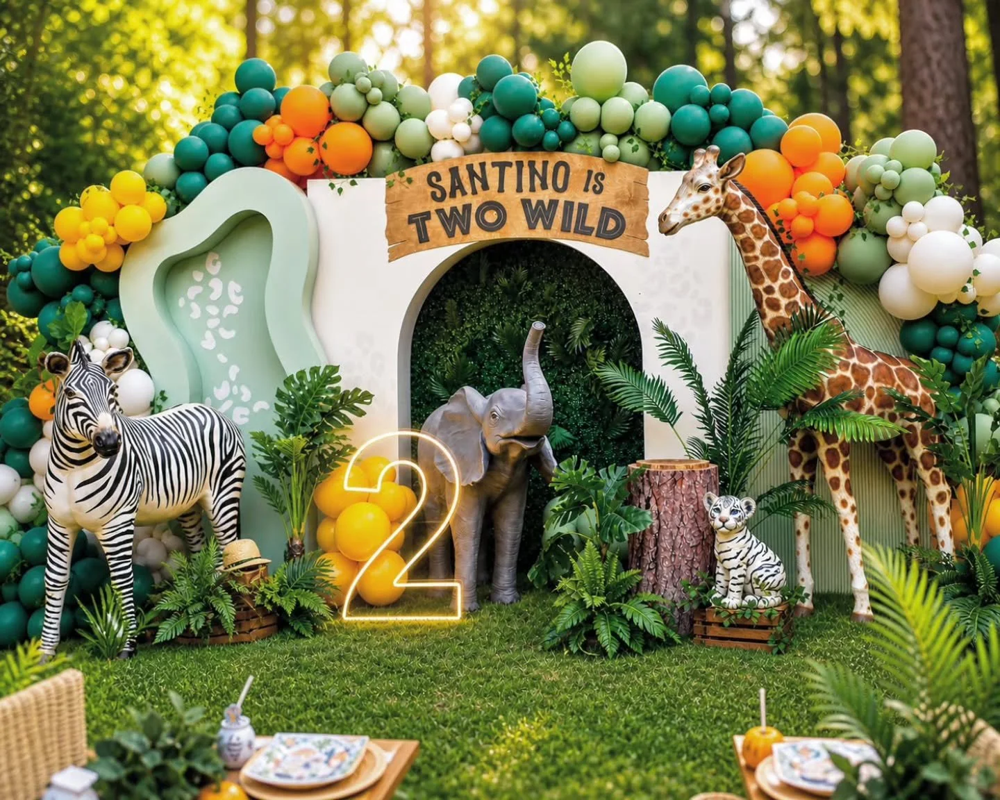 Santino is TWO WILD!! 🐘🌿
.
.
Bringing the jungle to life 🐅 Layered textures, bold greens, and a little wild energy .
.
.
.
Safari Theme 🦒🦓
.
.
Event Design + Styling by @four_forty_four_events 
.
.
#BayAreaPartyPlanner #BayAreaEvents #BayAreaEve