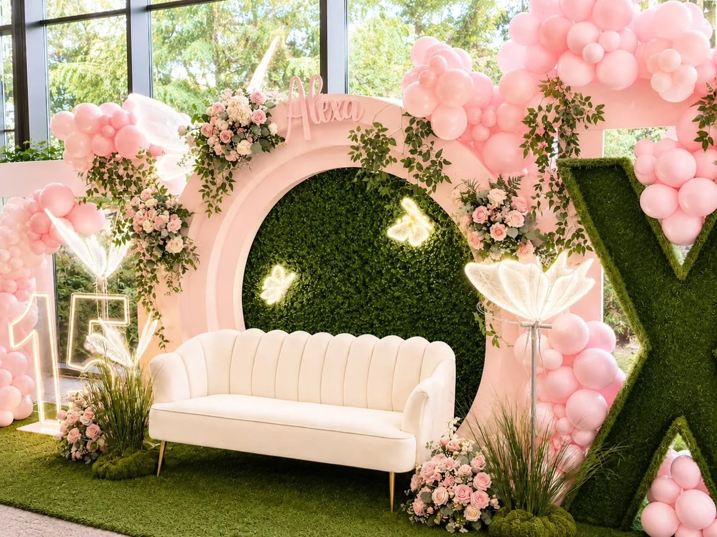 Pretty in pink and filled with butterflies 🦋
.
.
Alexa's enchanted garden came to life with soft blush tones, delicate florals, glowing butterflies, and touches of greenery that made this quincea&ntilde;era feel straight out of a fairytale.
.
.
As w