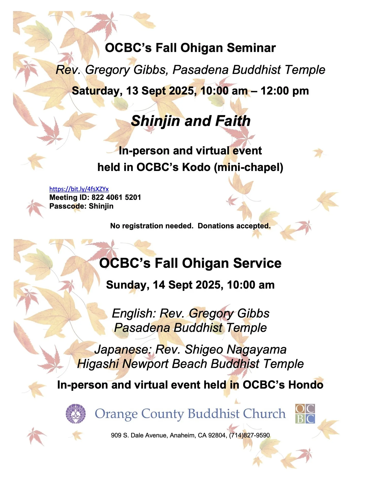 Fall Ohigan Fall Ohigan Seminar & Service — OCBC