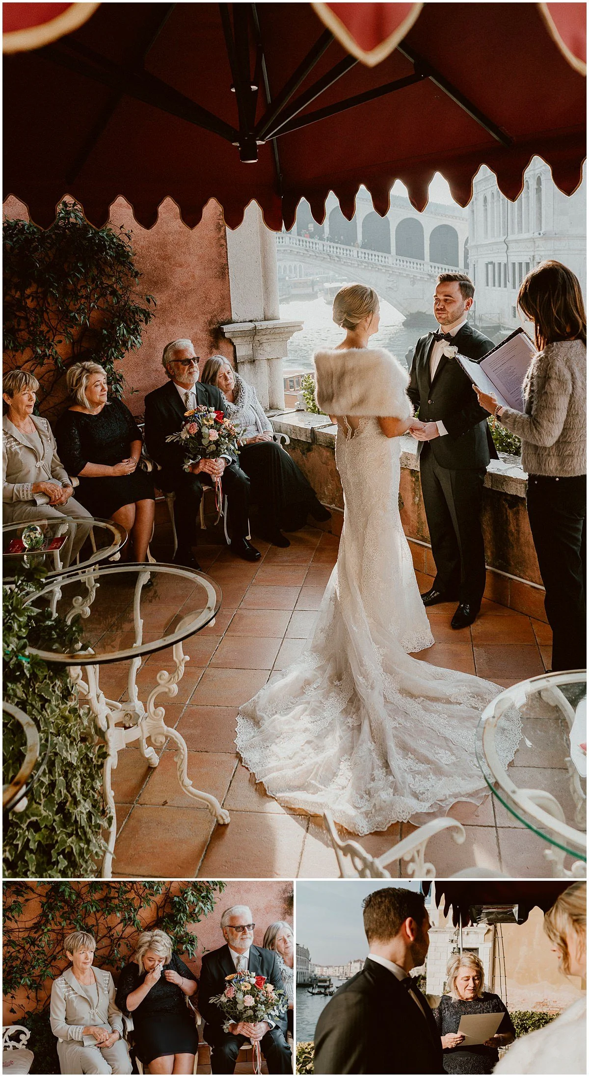 Venice elopement, Canal Grande ceremony with Rialto bridge view