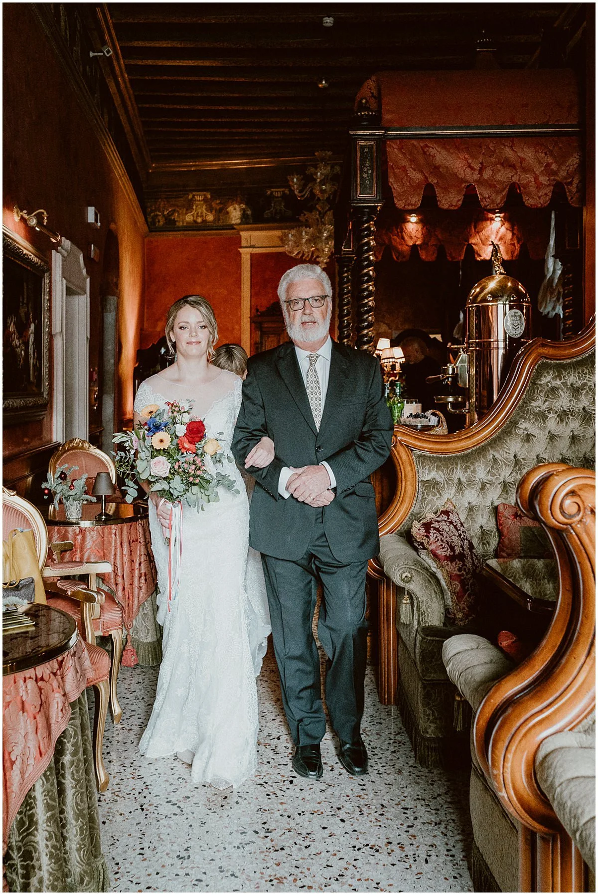 Venice wedding, father and bride