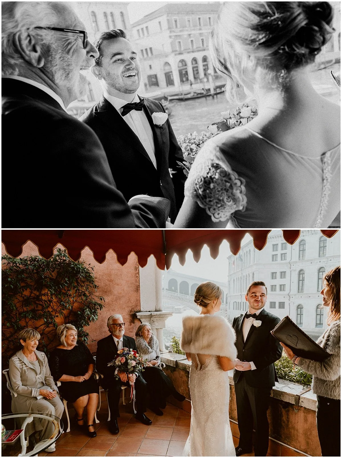 Venice elopement, ceremony on Canal  Grande near Rialto Bridge