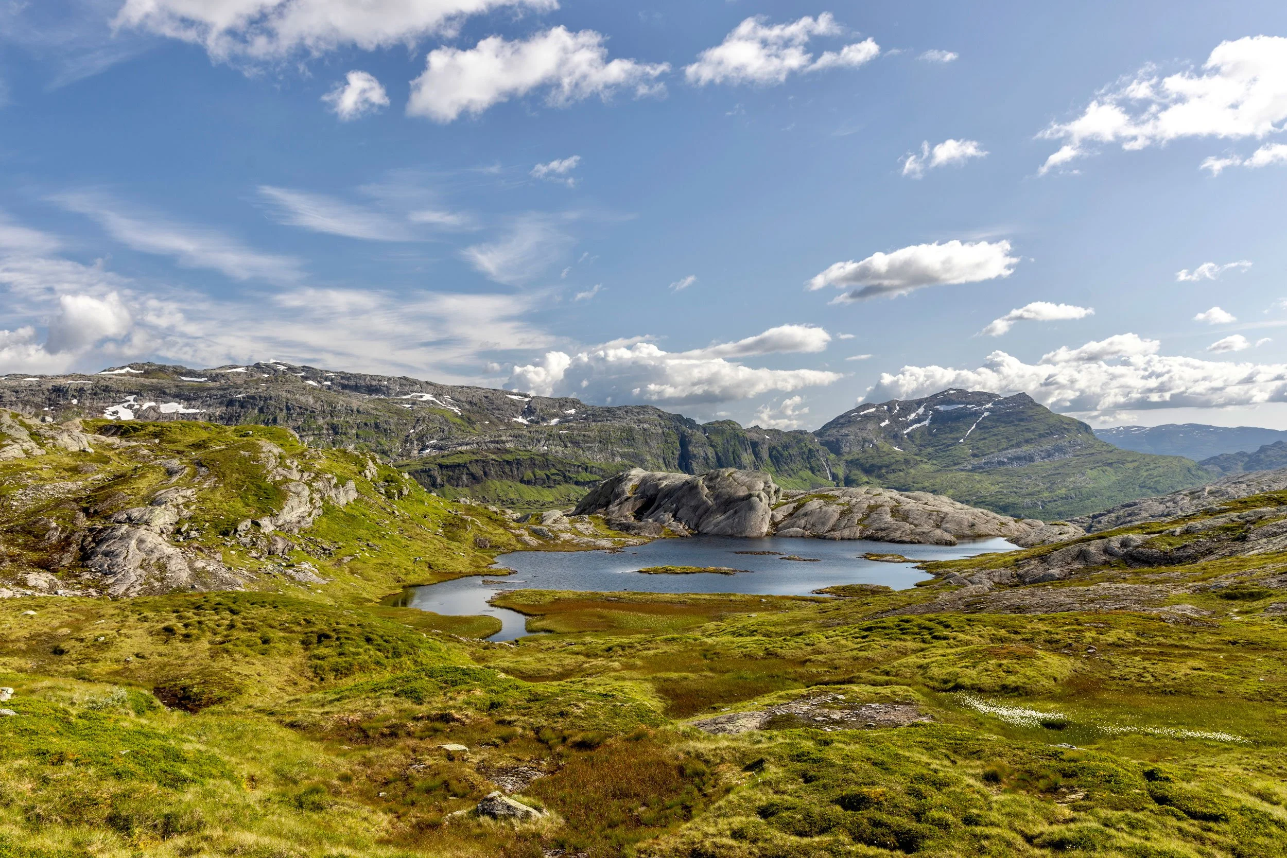 Tjødn Flatafjell , Bak : Fuglafjell og Iendefjell.