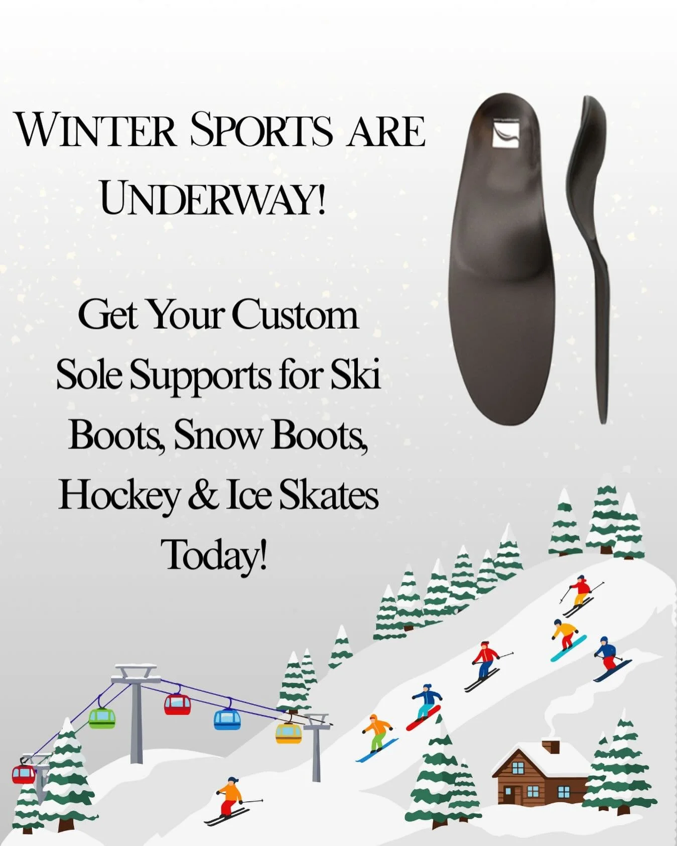 Winter Sports are Underway! ⛷️⛸️🏒

Looking for some extra support on the slopes or to help glide better on the ice Sole Supports are the way to go! 🙌