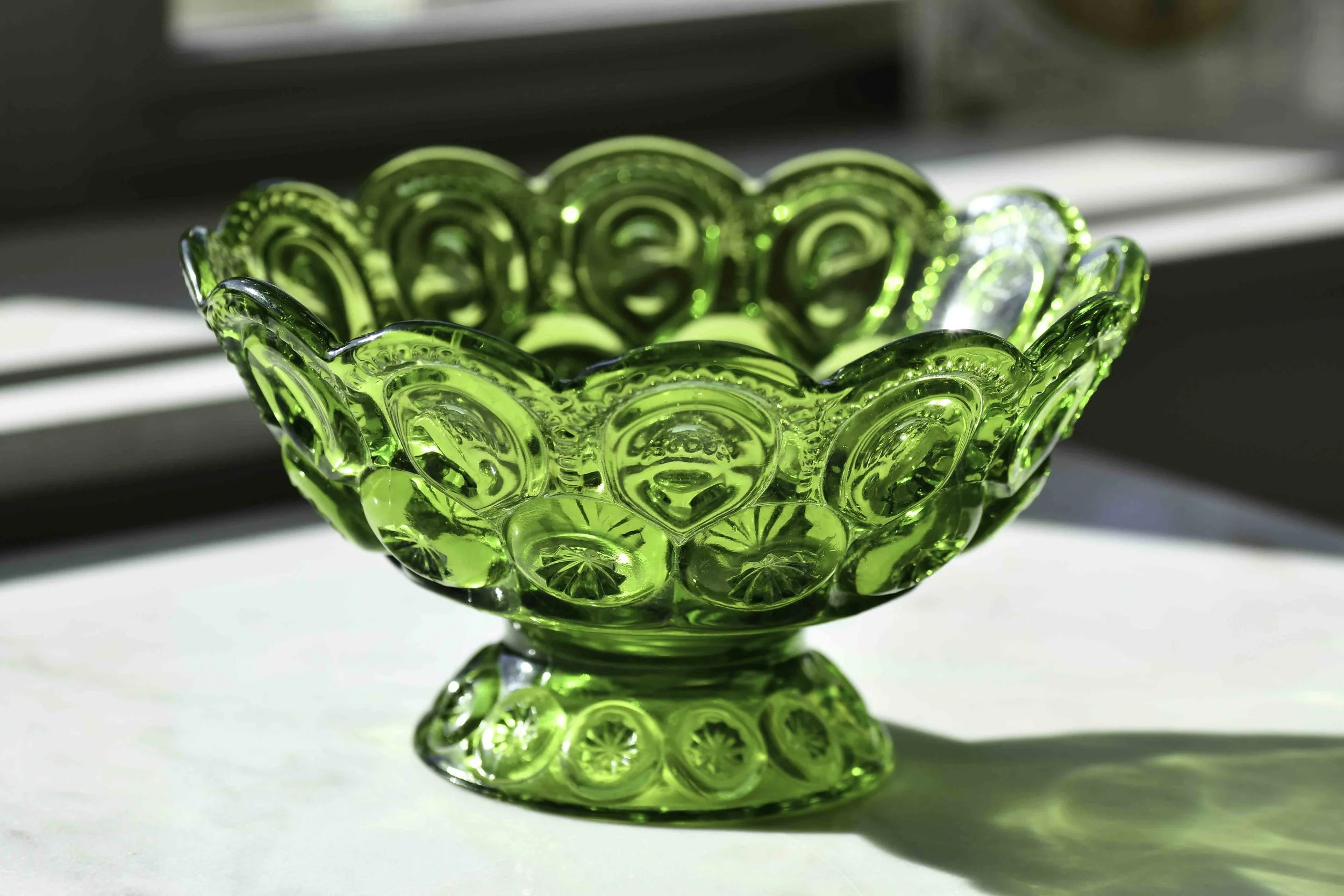Moon & Star Green Glass Bowl, Vintage