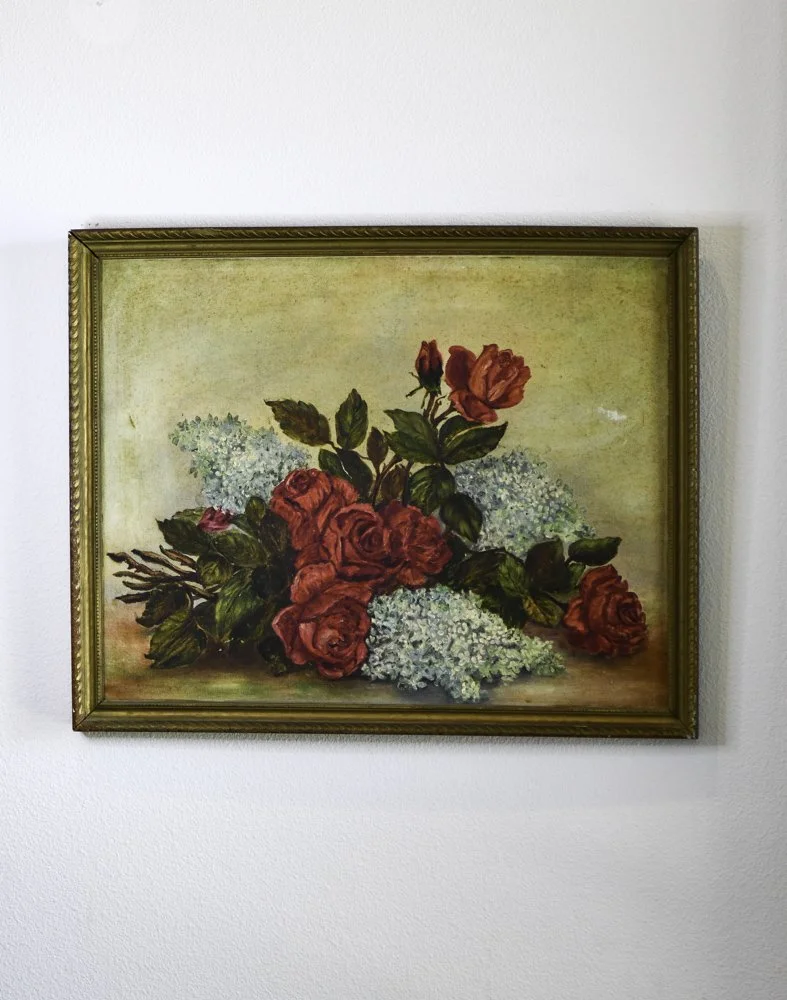 Vintage Framed Rose Painting, 21"