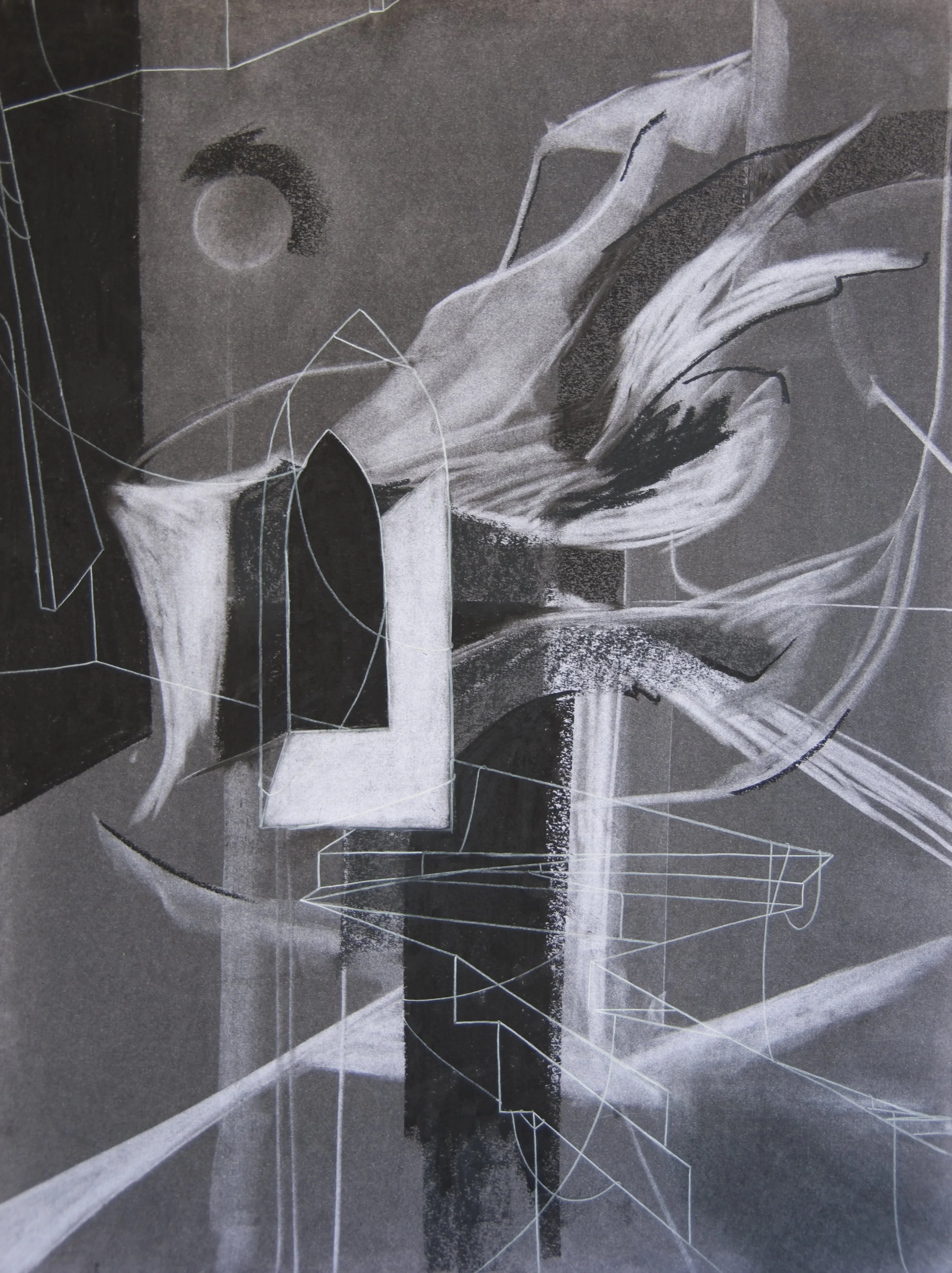 Amongst The Shepherds, chalk and charcoal on paper, 18" x 24"