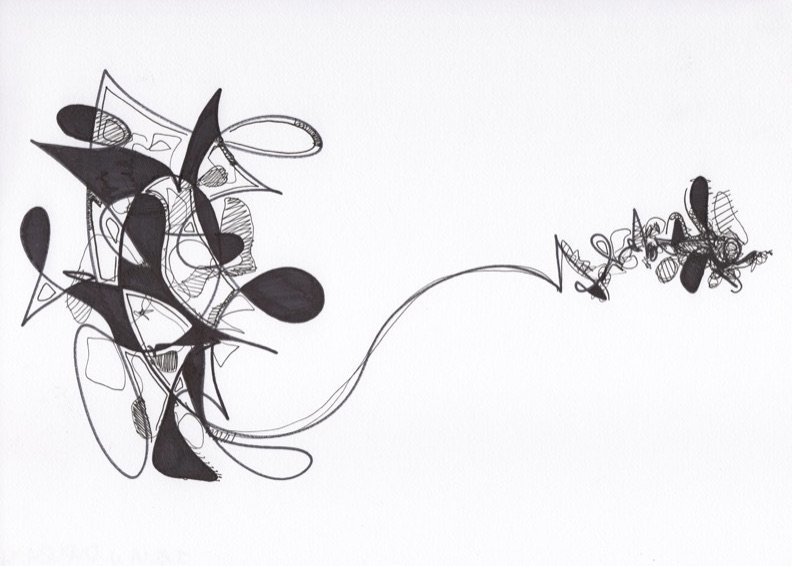 Incantation, pen and ink on paper, 9" x 12"