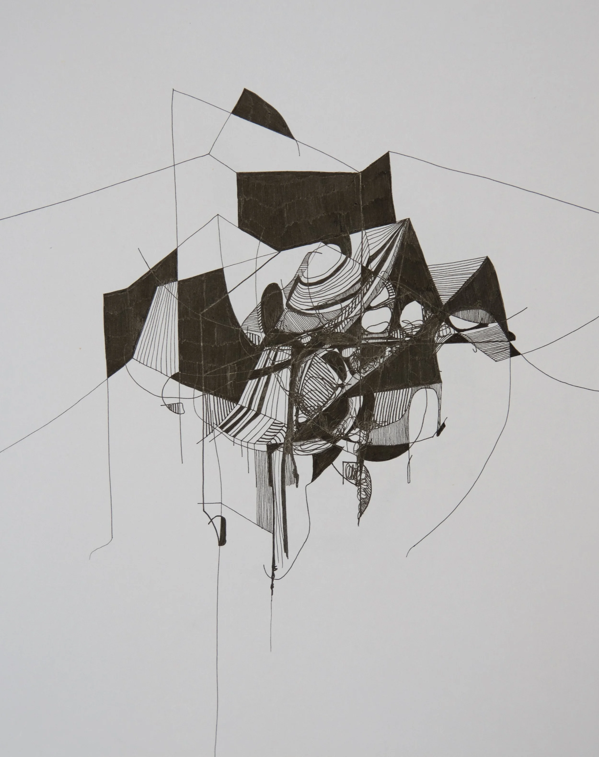 Cache, pen and ink on paper, 11" x 14"
