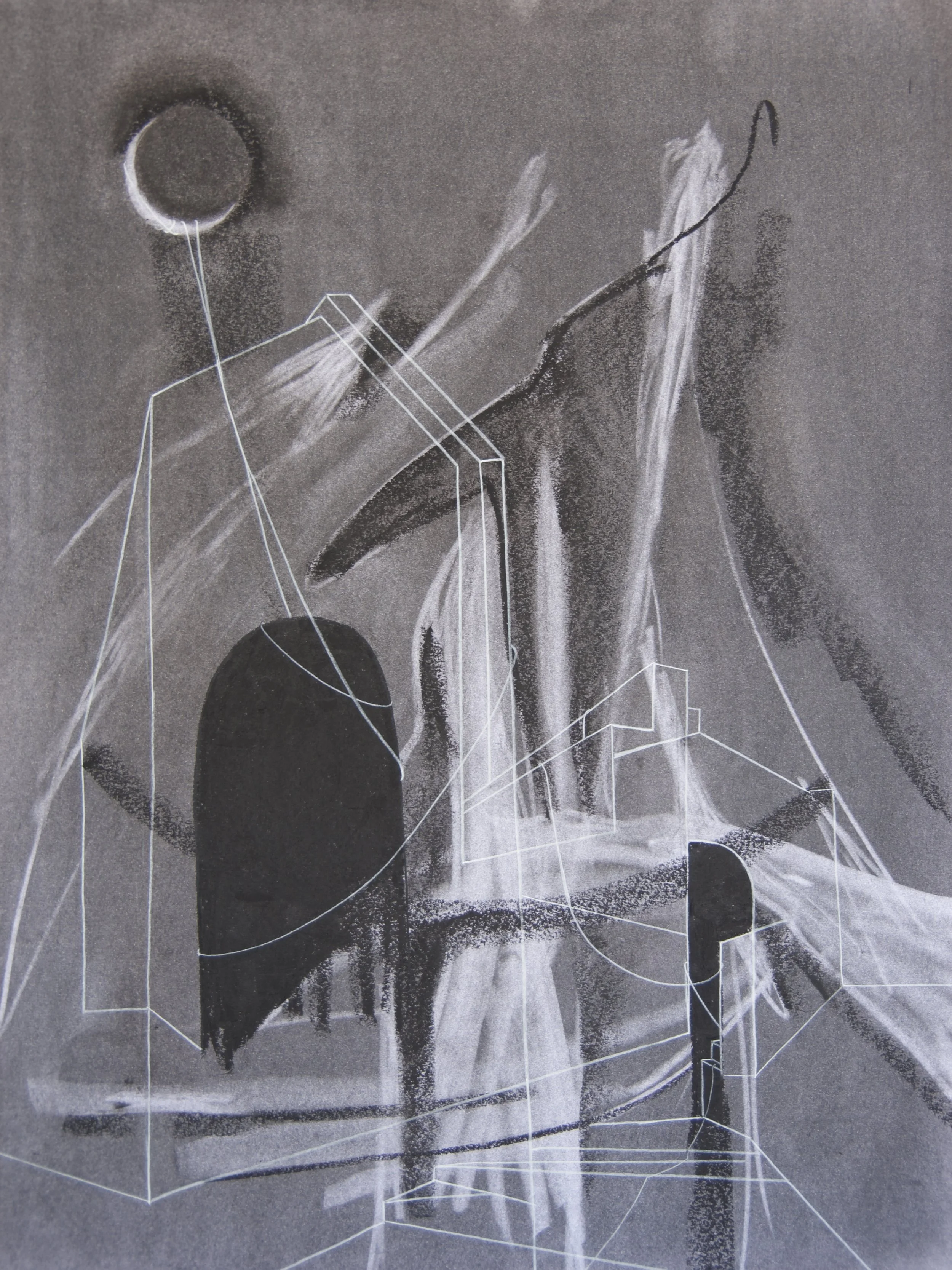 Monastery, chalk and charcoal on paper, 18" x 24"