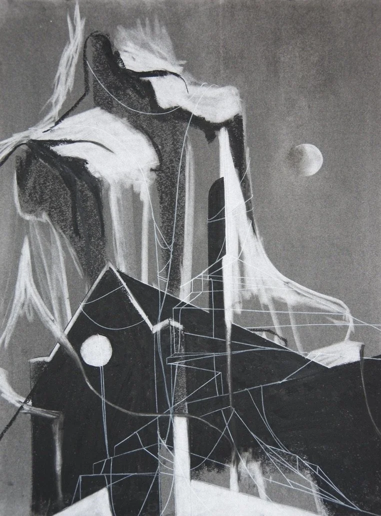 Pilgrimage, chalk and charcoal on paper, 18" x 24"