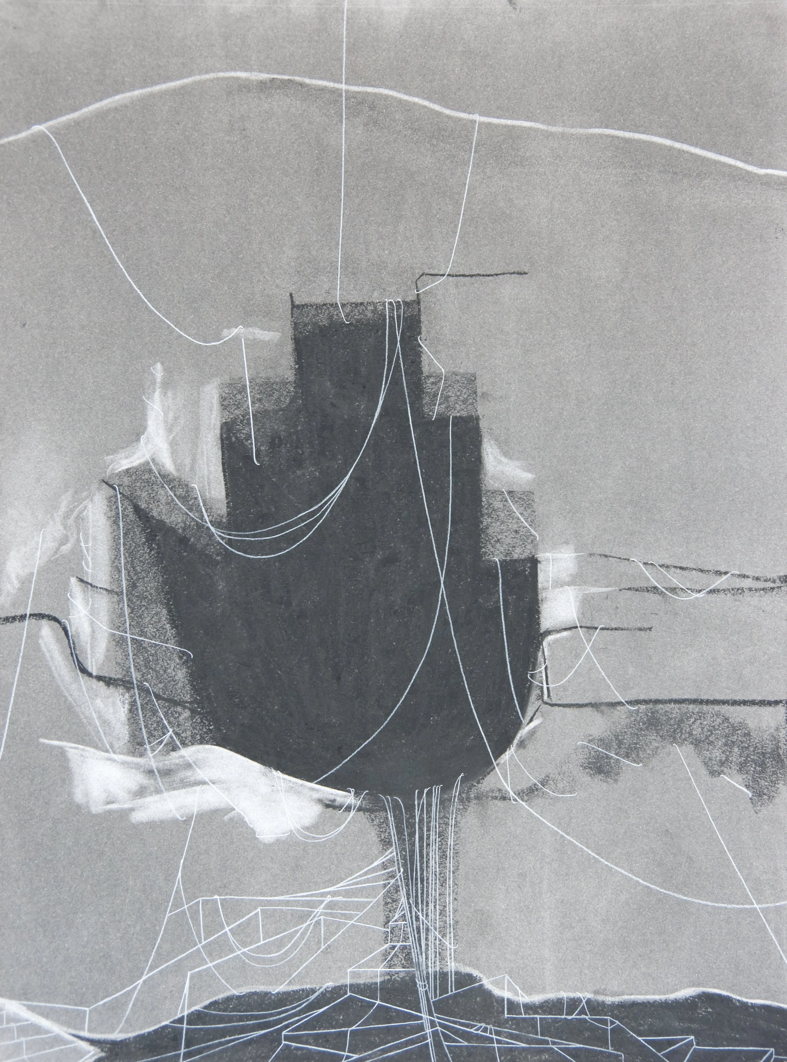 Tumuli, chalk and charcoal on paper, 18" x 24"