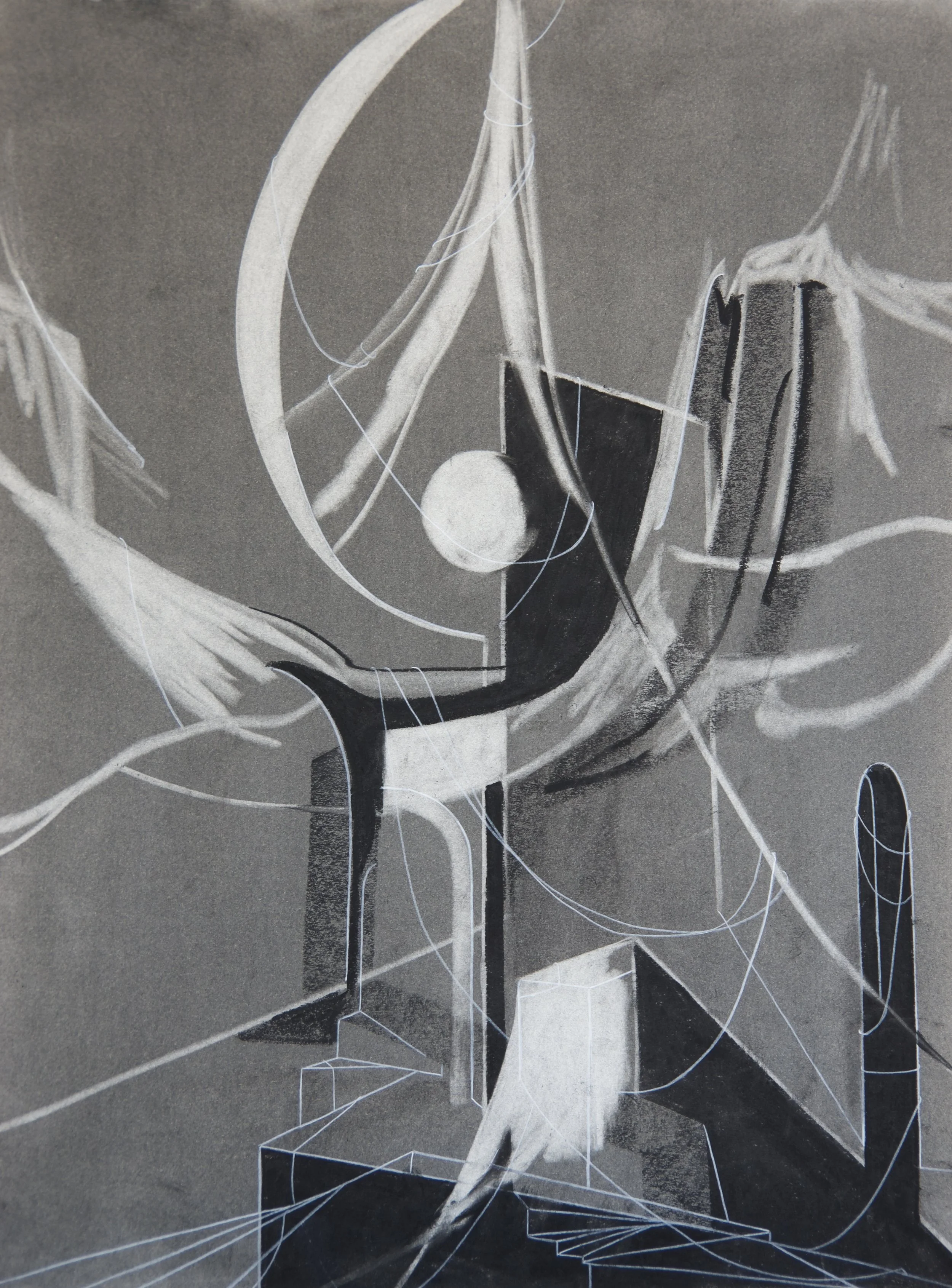 Bone Shapes, chalk and charcoal on paper, 18" x 24"