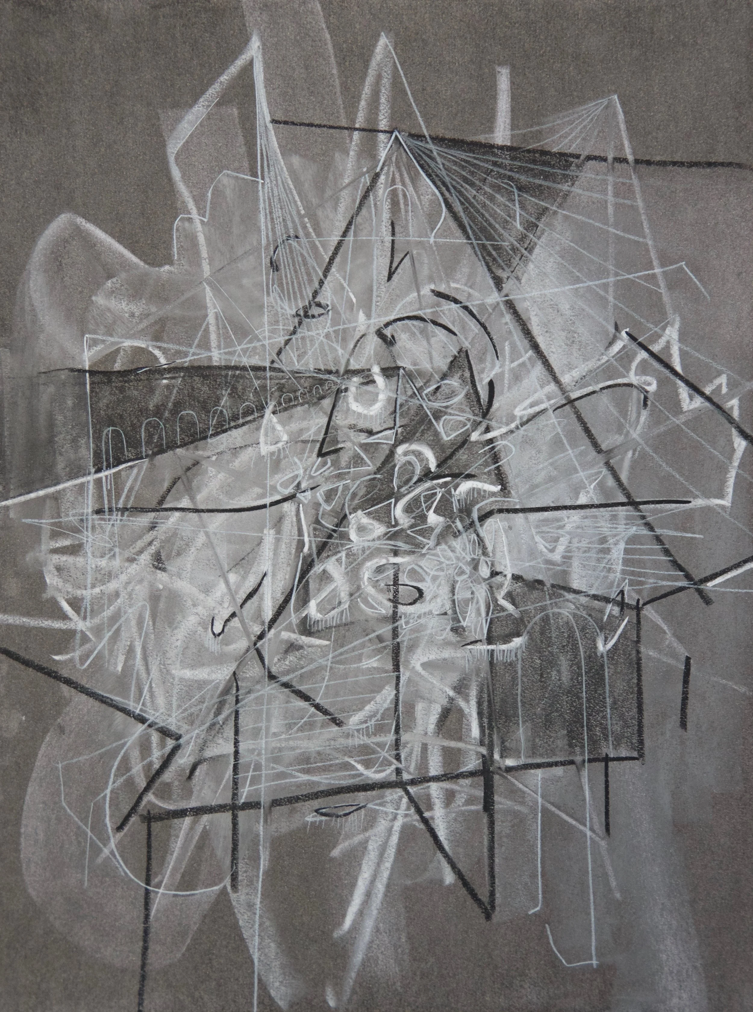 Façade, chalk and charcoal on paper, 18" x 24"