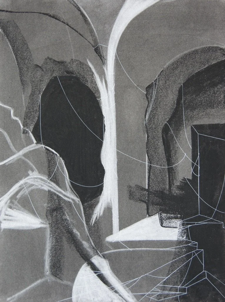 Clam Shell Gods, chalk and charcoal on paper, 18" x 24"